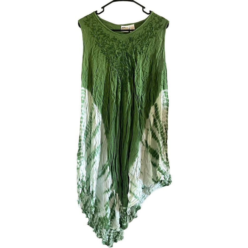 Vintage Collections ETC Rayon Green Boho Tie Dye Dress